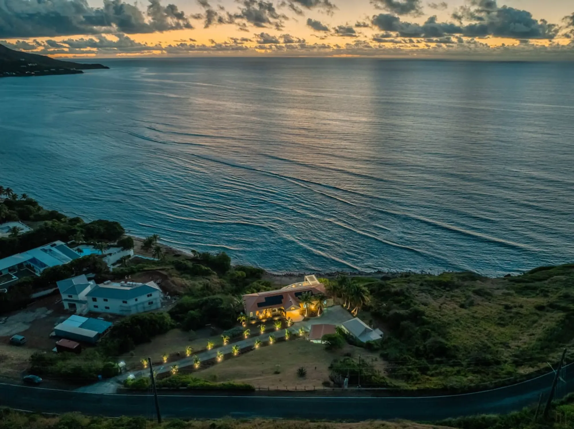 Sunset over the Caribbean Sea from above the East End