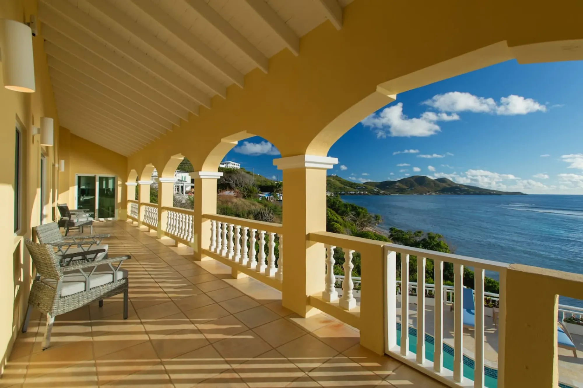 The arched veranda gallery overlooking the Caribbean