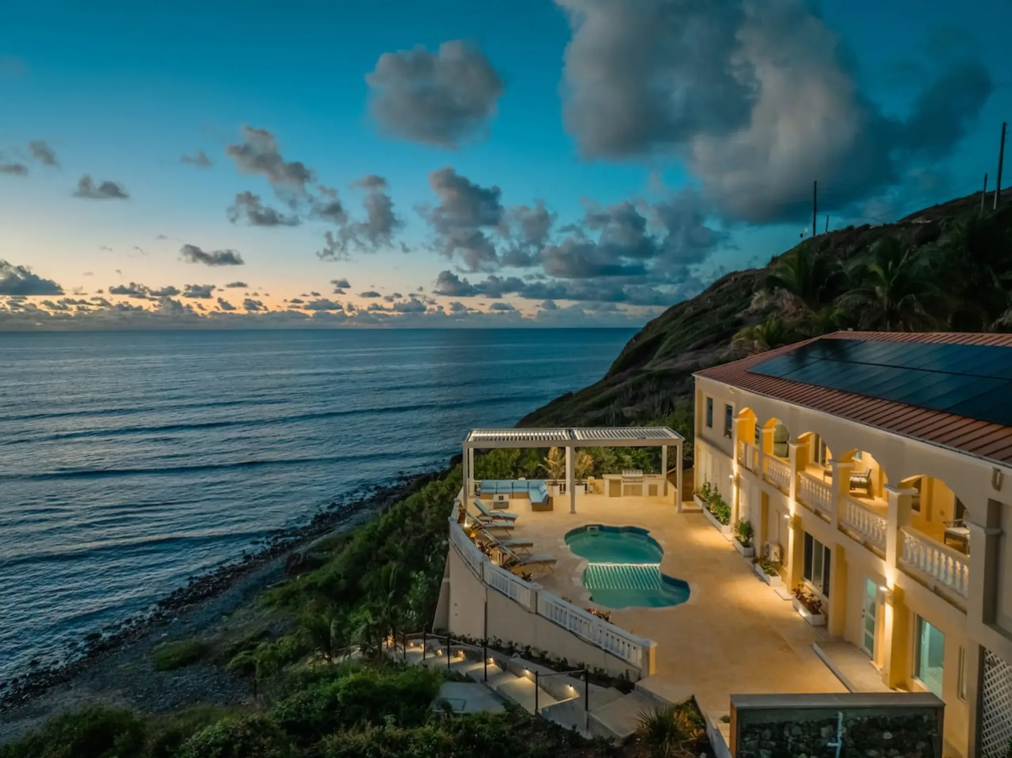 The Cerulean villa above the Caribbean Sea at dawn on St. Croix's East End