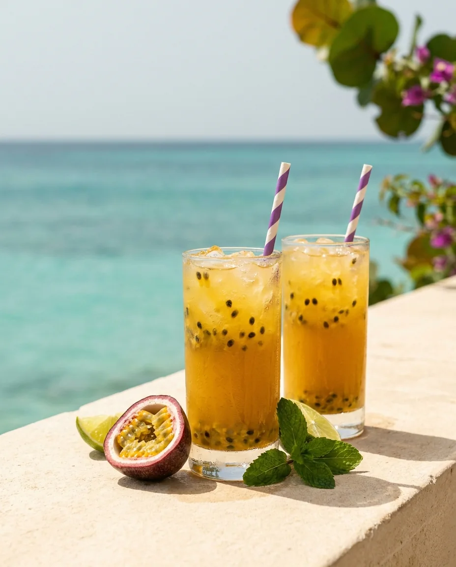 Iced passion fruit juice for a summer afternoon on the terrace
