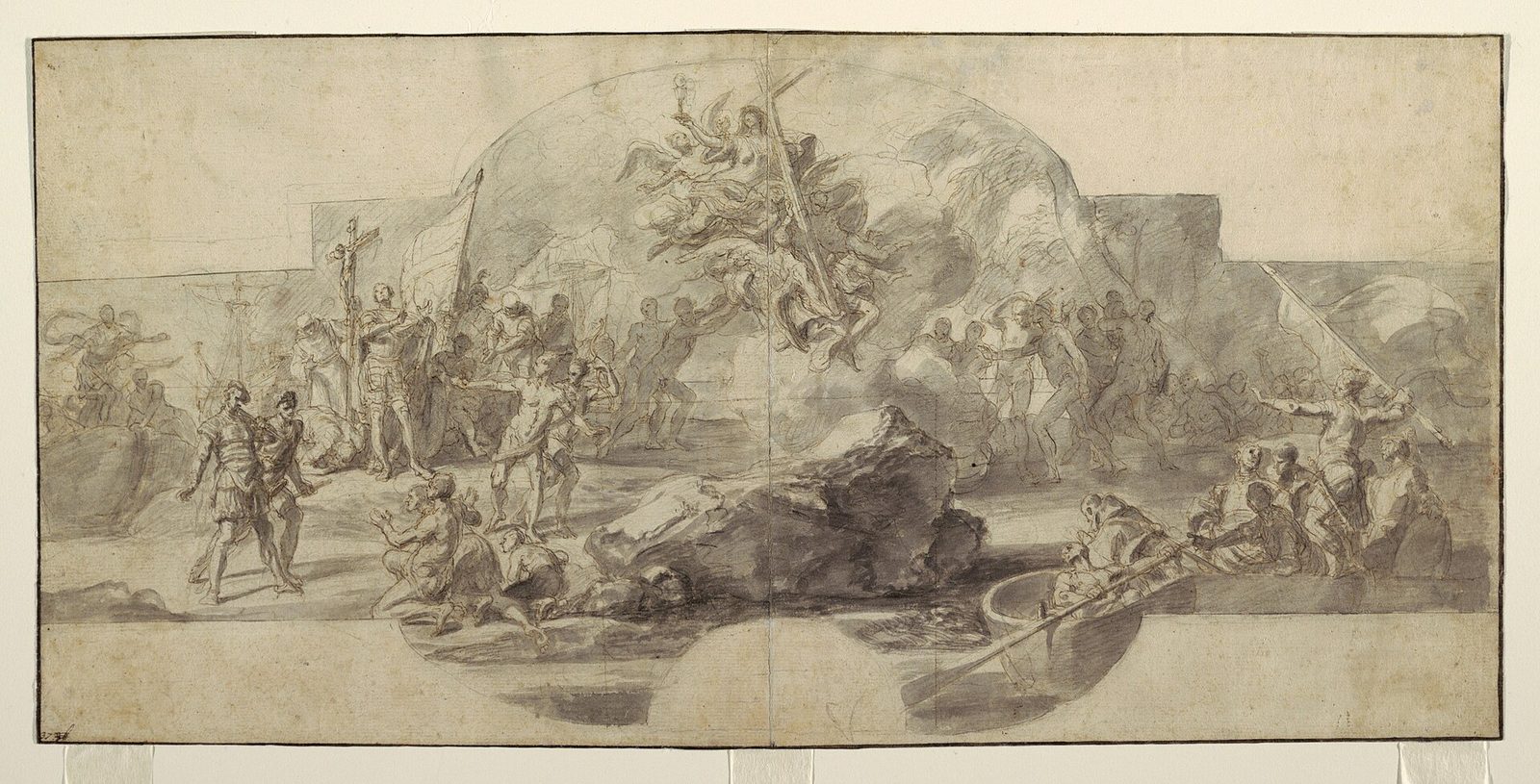 Drawing, Study for a Painting, The Landing of Columbus in America, Sala del Minor Consiglio, Palazzo Ducale, Genoa, Italy, 1715–18 (CH 18429693-2)