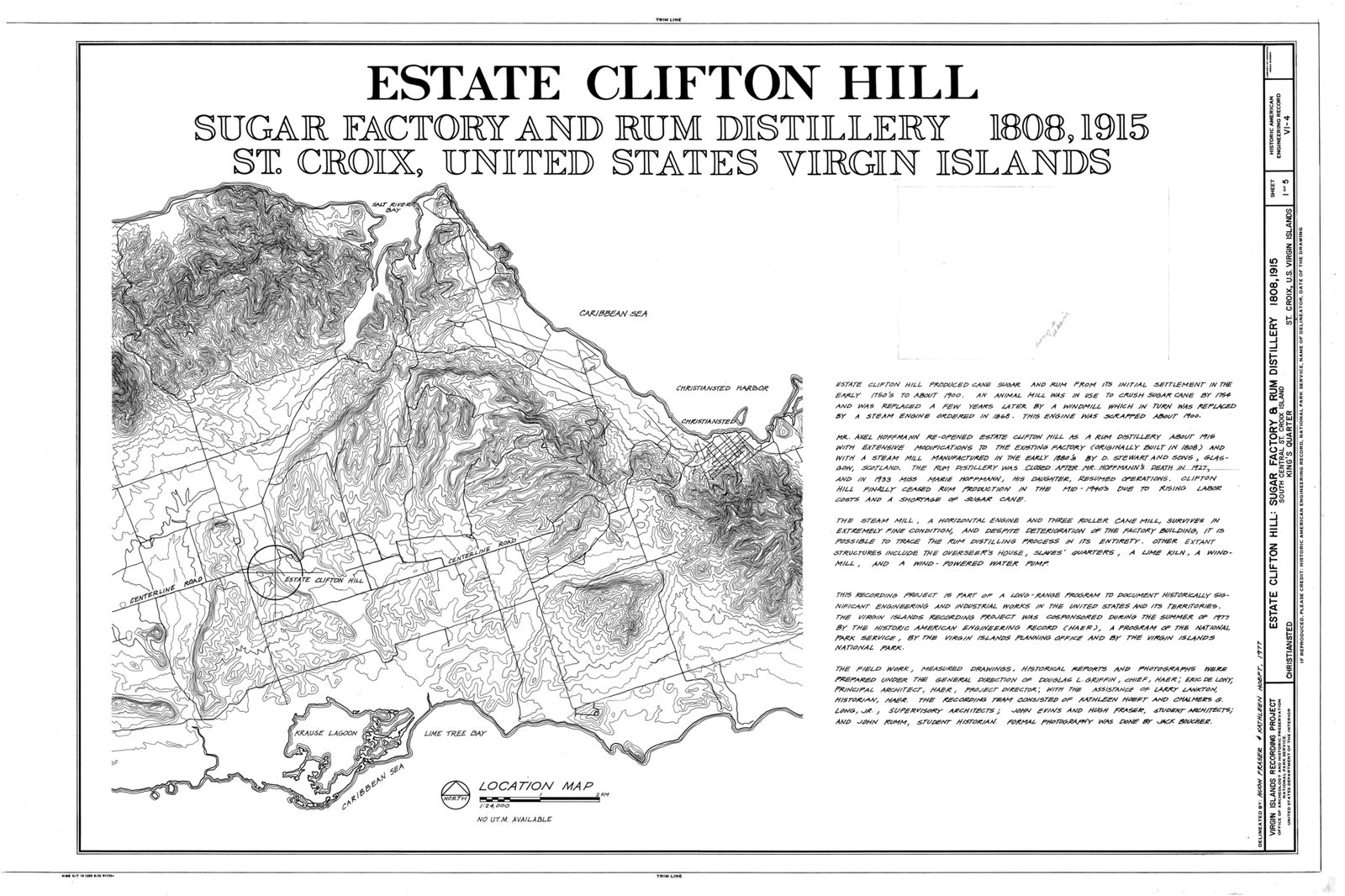 Estate Clifton Hill, Sugar Factory and Rum Distillery, Title Sheet - Estate Clifton Hill, Sugar Factory and Rum Distillery, South Central Street, Christiansted, St. HAER VI,1-KING,2-A- (sheet 1 of 5)