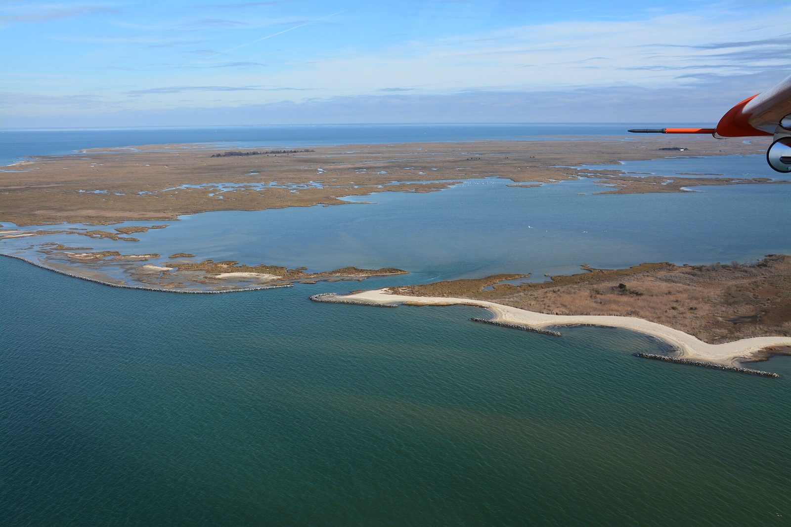 Aerial view of completed Fog Point Living Shoreline restoration at Glenn Martin National Wildlife Refuge (27887909391)