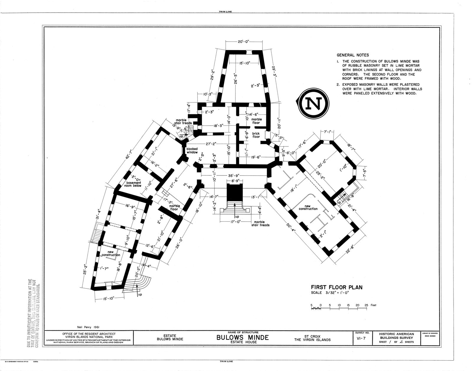 Bulows Minde Estate House, Bulows Minde, Bulows Minde, St. Croix, VI HABS VI,1-COMP,3- (sheet 1 of 2)